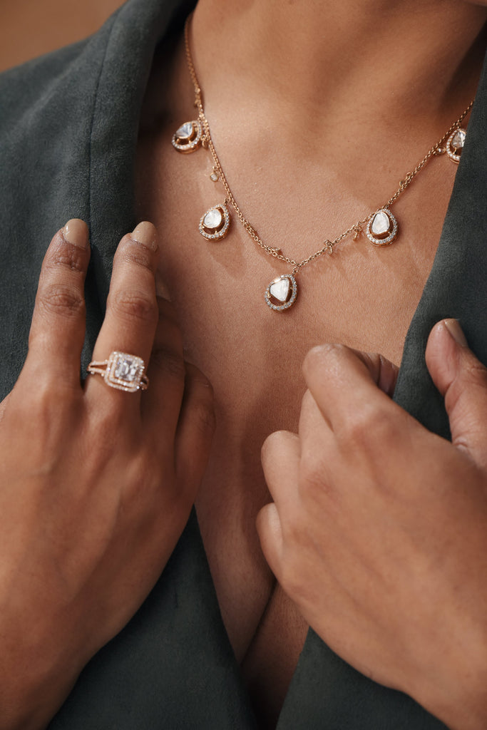 925 Silver Ruby Wildflower Uncut Diamond Necklace | Amrrutam